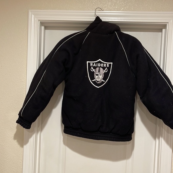 Vintage Oakland Raiders NFL black/windbreaker/fleece jacket size M(10-12) kids - Picture 2 of 9